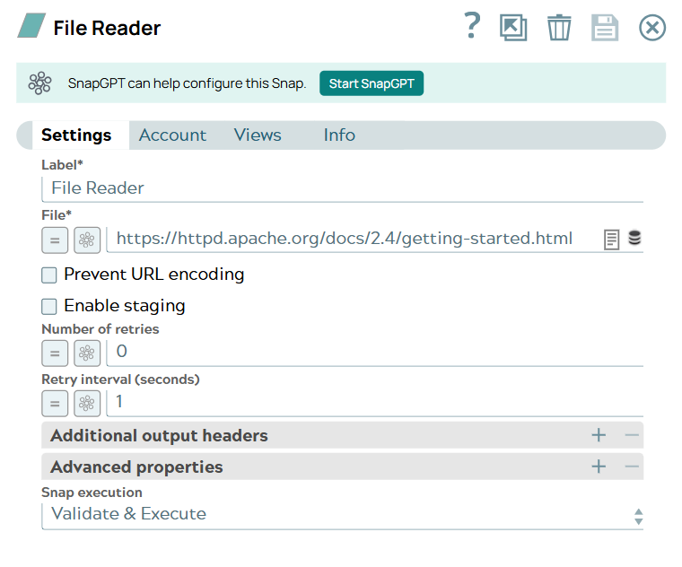 File Reader Snap configuration