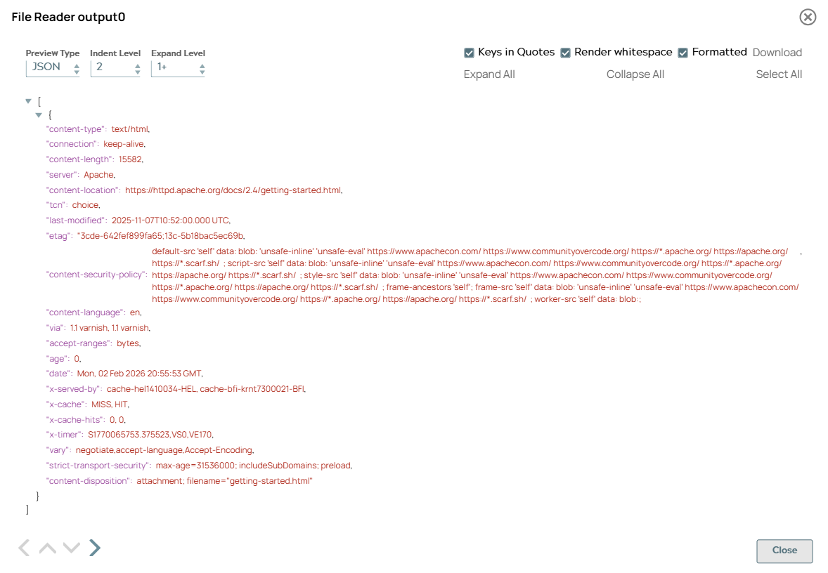 File Reader Snap output